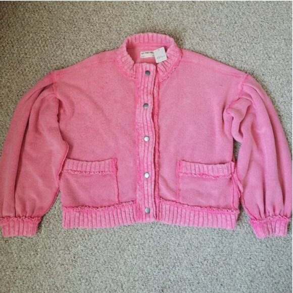 Free People NWT Tack Cotton Loreto Knit Cardigan Sweater Pink Oversized size XS - Picture 3 of 7